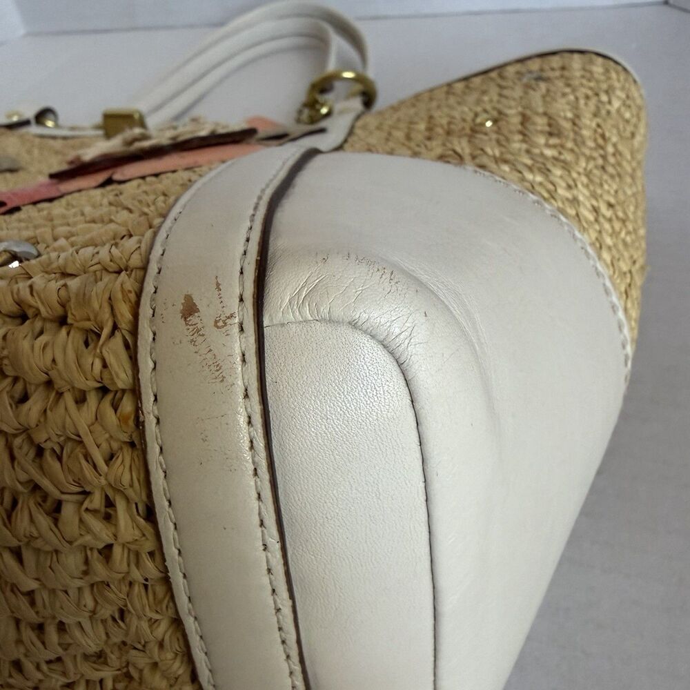 Coach Hampton Floral Applique Straw Weekend Coral White Tote Shoulder Bag 19347 - Picture 14 of 16